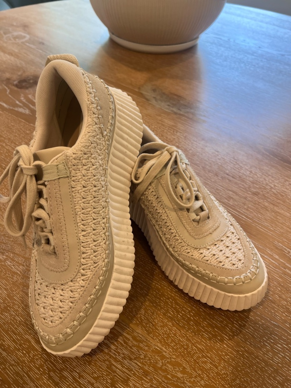 Dolce Vita Cream Woven Platform Lace-Up Sneakers